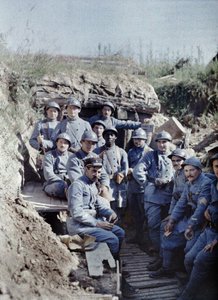A group of French soldiers in a trench on the front line, Hirtzbach, Department Haut-Rhin, Alsace, France, June 16, 1917