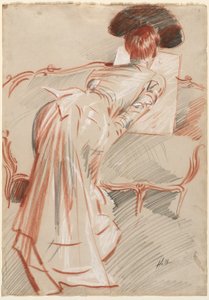 Woman (Possibly Madame Alice Hellu) Looking at a Drawing, c. 1895 by Paul Cesar Helleu
