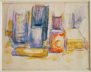 A Kitchen Table, Pots and Bottles by Paul Cézanne