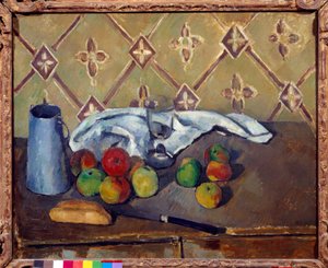 Fruits, towel, bread and milk box