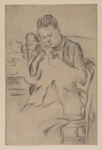 Hortense Fiquet, Madame Cezanne, sewing, c.1880 by Paul Cézanne