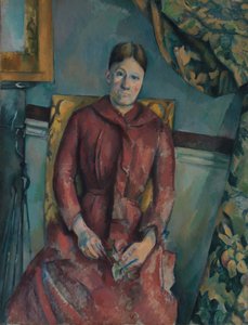 Madame Cézanne Hortense Fiquet in a Red Dress by Paul Cézanne
