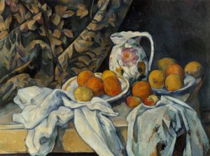 Still Life with Curtain and Flowered Pitcher