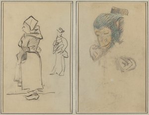 A Breton Woman and a Standing Man; Head and Hand of a Monkey by Paul Gauguin