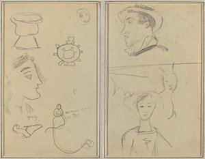 A Caricature and Five Forms; A Man in Profile, a Winged Creature and a Boy by Paul Gauguin