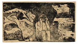 At the Black Rocks, from the Suite of Late Wood-Block Prints by Paul Gauguin
