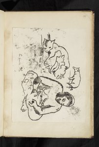 Before and After - Seated woman, cat with kittens and a pig by Paul Gauguin