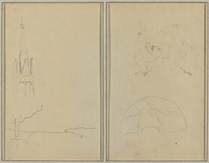 Church Tower; A Sketch of a Fan (recto) by Paul Gauguin