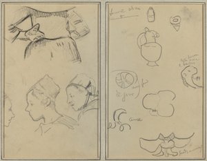 Four Studies of Breton Women; Shapes and Vases by Paul Gauguin