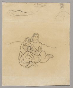 Fragments of Bodies, a Decorative Design and Two Crouching Tahitian Women in a Landscape Related to Nafea Faaipoipo