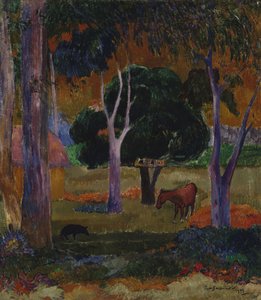 Hiva Oa Landscape with a Pig and a Horse