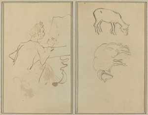 Man Playing Piano; Two Sheep (verso) by Paul Gauguin
