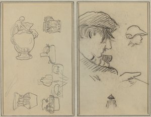 Studies of Jugs and Vases; A Man with Moustache and a Boy with a Hat by Paul Gauguin