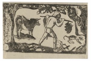 Tahitian Carrying Bananas, from the Suite of Late Wood-Block Prints by Paul Gauguin
