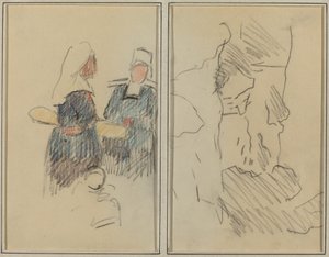 Two Breton Women; Landscape by Paul Gauguin