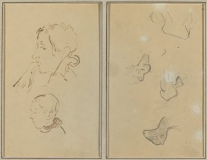 Two Heads; Studies of Sheep by Paul Gauguin