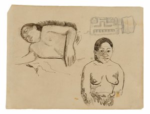Two Tahitian Women and a Marquesan Earplug by Paul Gauguin