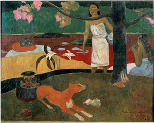 Two Tahitian women and a dog (Tahitian pastoral)