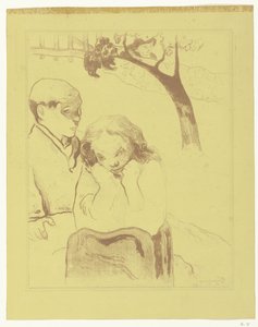 Sad Woman Sitting by a Man by Paul Gauguin