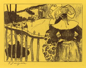 Volpini Suite: Breton Women by a Gate by Paul Gauguin