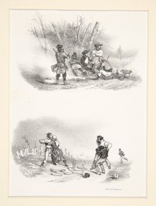 Two Subjects: Five Hunters; A Man and a Woman by Paul Gavarni