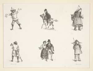 Two Subjects and Four Standing Figurines by Paul Gavarni