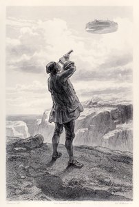 Gulliver Sees the Flying Island Laputa for the First Time, and Examines It Through His Telescope, from French Edition of Gulliver