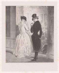 Man with Masked Woman in Front of the Ballroom