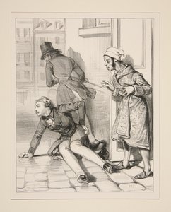 Mr. Victor, Who Was Loitering Under a Certain Window, Received a Barrage of Cane Blows from Mr. Prosper. by Paul Gavarni