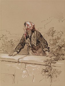 Peasant Woman Leaning on Wall by Paul Gavarni