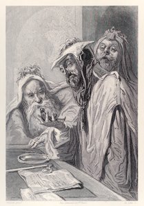 The Scientists of Lordbruldrud Examine Gulliver, from French Edition of Gulliver
