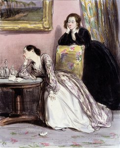 Two women in conversation about lovers, “Fourreries de femmes”, Gavarni, c. 1840