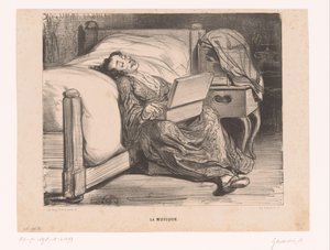 Woman in Dressing Gown with a Serinette (La musique) (Muses) (Les Muses) by Paul Gavarni