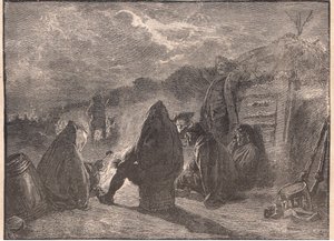 Washington at the Valley Forge by the camp fire