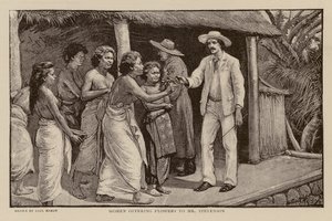 Women Offering Flowers to Robert Louis Stevenson by Paul Hardy