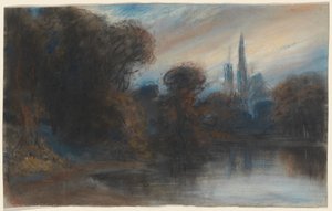 An Abbey by a Wooded Lake at Twilight by Paul Huet