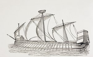 16th Century Three Masted Galley with Square Sails by Paul Lacroix