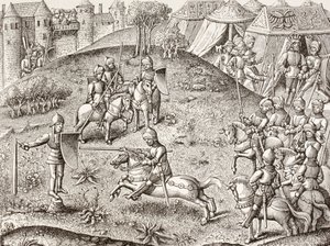Tilting at a Quintain (after a miniature in the 15th century Chroniques de Charlemagne) by Paul Lacroix
