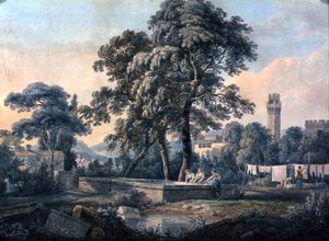 An Italianate Landscape with Women by a Washing Pool