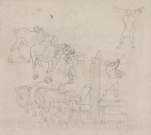 Studies of a carter pumping water for his horses by Paul Sandby