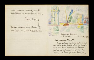 Autograph Letter to Claude Monet by Paul Signac