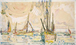 Fishing Boats in the Harbor in Locmalo by Paul Signac