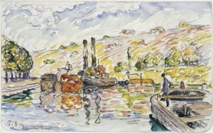 River Landscape with Tugs and Barges by Paul Signac