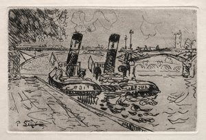 Paris, The Pont des Arts with Tugboats by Paul Signac
