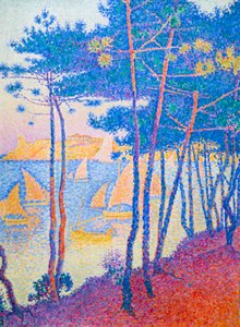 Sailing boats and pine trees by Paul Signac