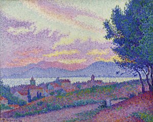 View of Saint-Tropez, sunset in the pine forest by Paul Signac