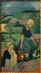 Young Washerwomen Coming Up from the River