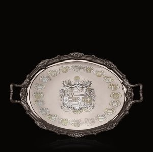George III Tea Tray with Heraldic Engraving by Paul Storr