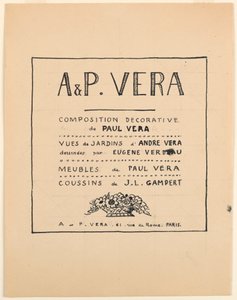 Drawing, Title Page, A & P Vera, Decorative Composition by Paul Vera/Views of Gardens by André Vera drawn by Eugène Verdeau/Furniture by Paul Vera/Cushions by J. L. Gampert, 1912–19 by Paul Vera
