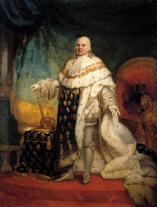 Full-length portrait of Louis XVIII (1755-1824) in coronation robes. Painting by Paulin Guerin (1783-1855) 1824
